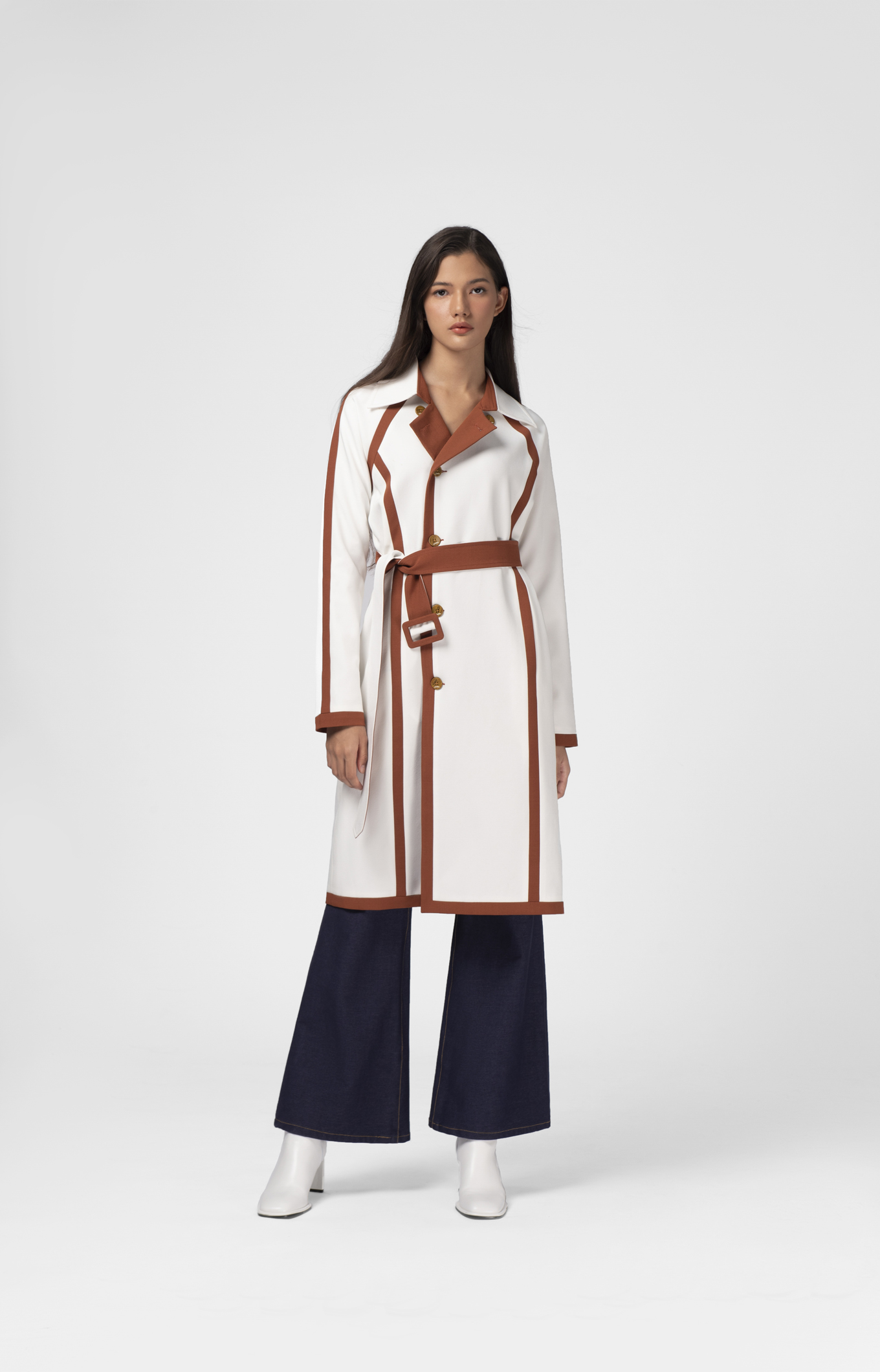 BELTED BOUND SEAM TRENCH COAT 