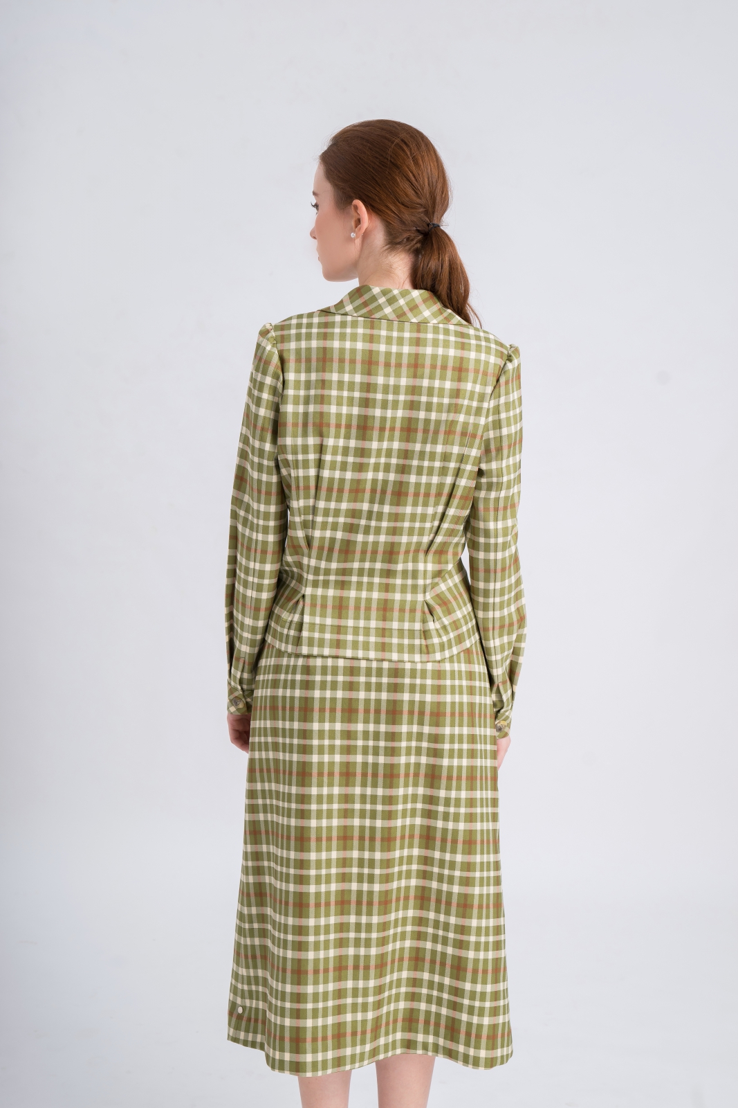 PLEATED DETALING CHECKED PATTERN SHIRT
