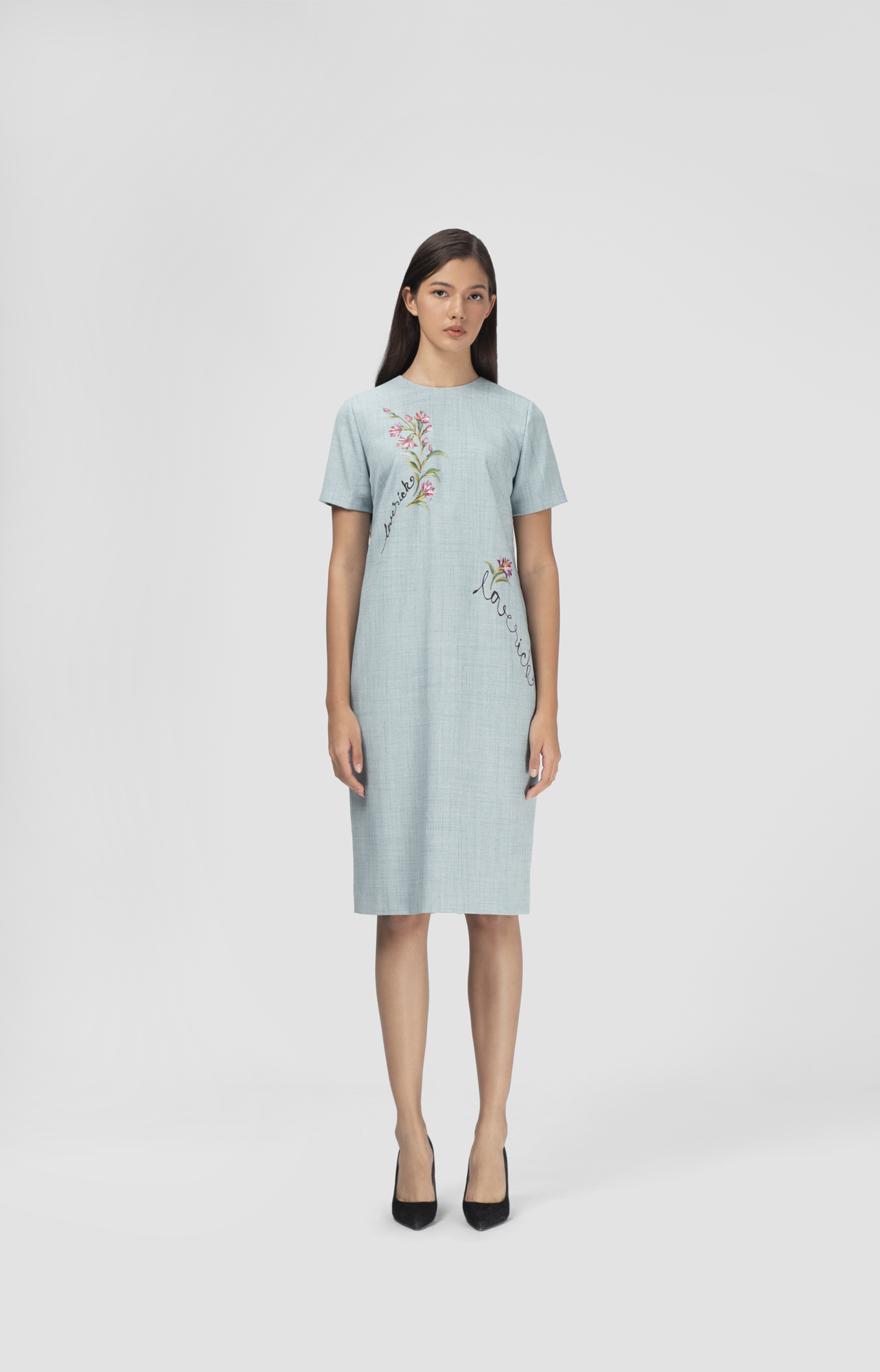 EMBROIDERED SOFT BLUE DRESS